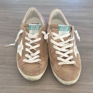Golden Goose Tan Suede Sneakers with White Star